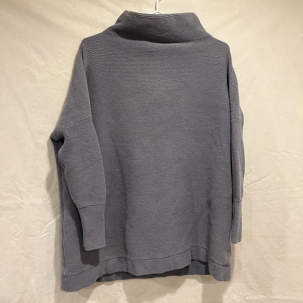 Free People Ottoman Slouchy Ribbed Mock Neck Sweater Tunic Blue Chambray